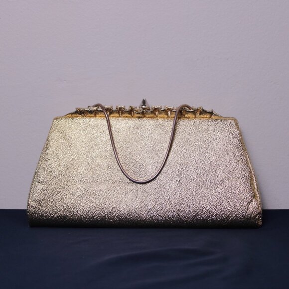 Elegant Vintage Gold Lame Evening Clutch with Ruffle *last chance - Picture 1 of 10